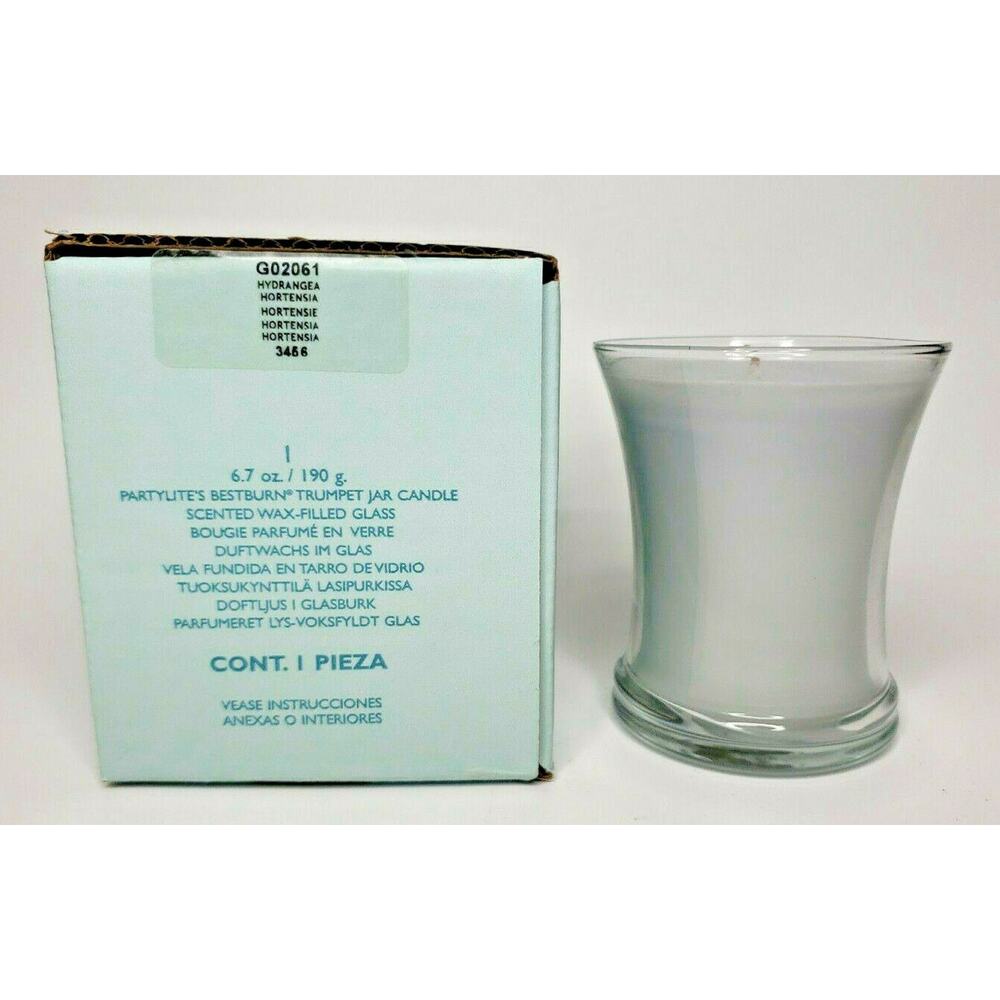 PartyLite Best Burn Trumpet Jar Candle 6.7oz New Box Hydrangea P5A/02061